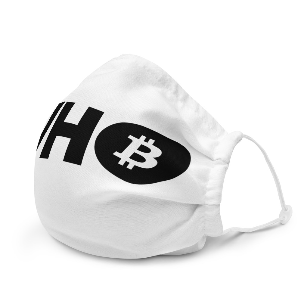 WEH0DL WHO Bitcoin Facemask – WHITE – FRONT GRAPHIC – SECOND VIEW 1